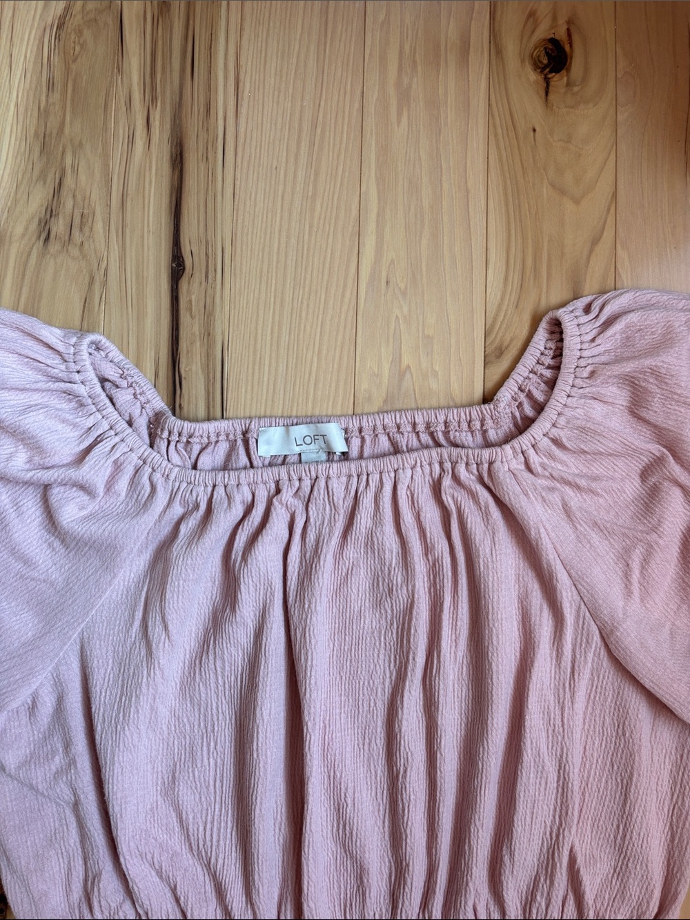 LOFT Dusty Pink Puff Sleeve Smocked Top - Picture 2 of 4
